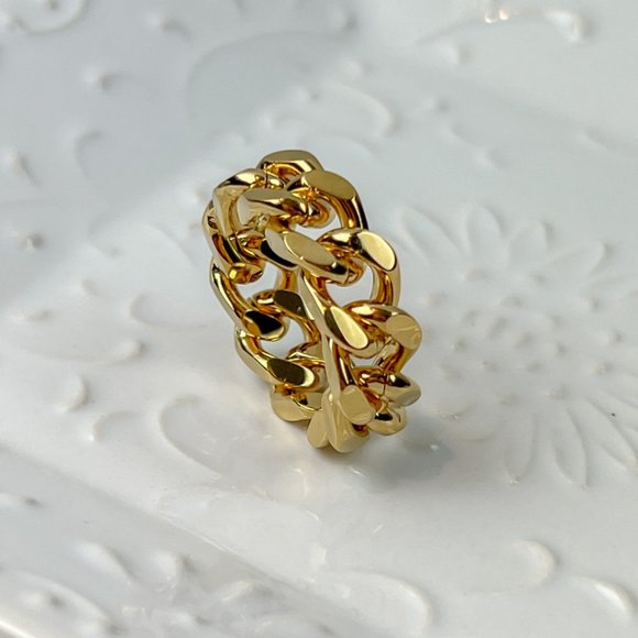 Gold Plated Cuban Chain Ring Gold Trendy Big Ring Size 7 - Picture 4 of 10